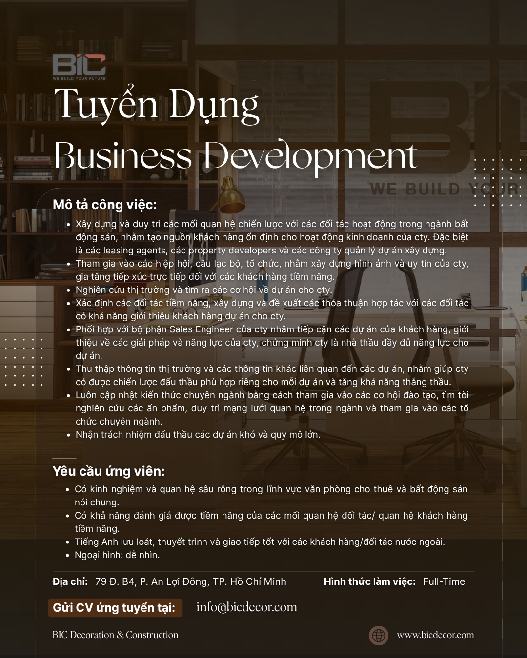 Tuyển Dụng Business Development (Phát triển kinh doanh) – BIC Decor – TP.HCM